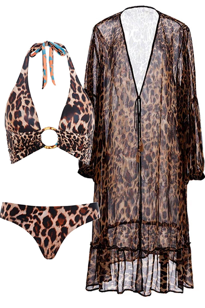 Imany Λεοπάρ Μπικίνι Διπλής Όψης και Καφτάνι| Γυναικεία Μαγιό Παρεό - Μπικίνι- Swimwear | Imany Leopard Print Bikini and Kaftan Set