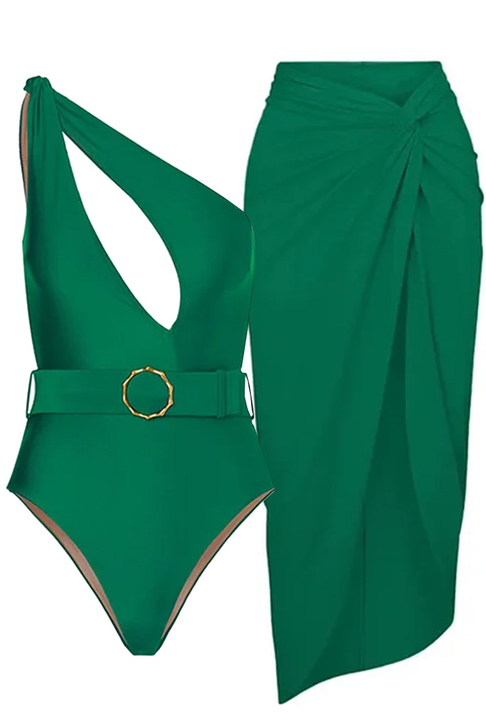 Henly Πράσινο Ολόσωμο Μαγιό και Παρεό Φούστα | Γυναικεία Μαγιό Παρεό - Ολόσωμα  - Swimwear | Henly Green One Piece Swimsuit with Pareo Skirt
