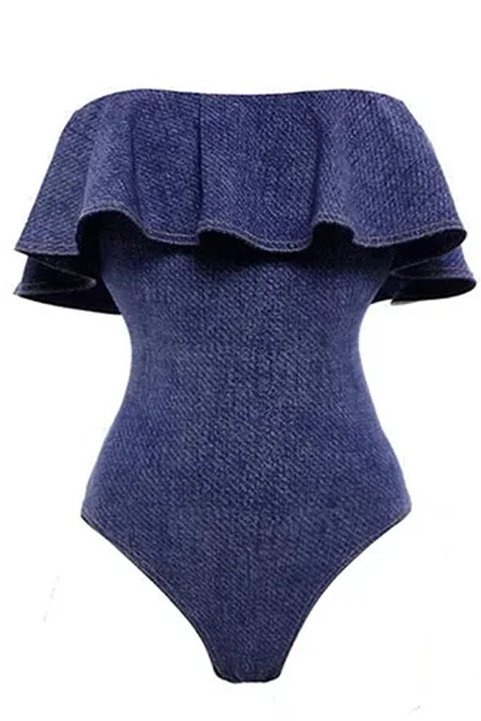 COCO FAREL BEACHWEAR Meredith Μπλε Ολόσωμο Μαγιό και Παρεό Φούστα | Γυναικεία Μαγιό Παρεό - Ολόσωμα  - Swimwear | Meredith Blue One Piece Swimsuit with Pareo Skirt