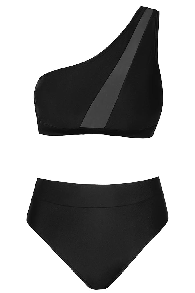 Lublina Μαύρο Μπικίνι Μαγιό με έναν Ώμο | Γυναικεία Μαγιό - Swimwear | Lublina Black Mesh One Shoulder Bikini
