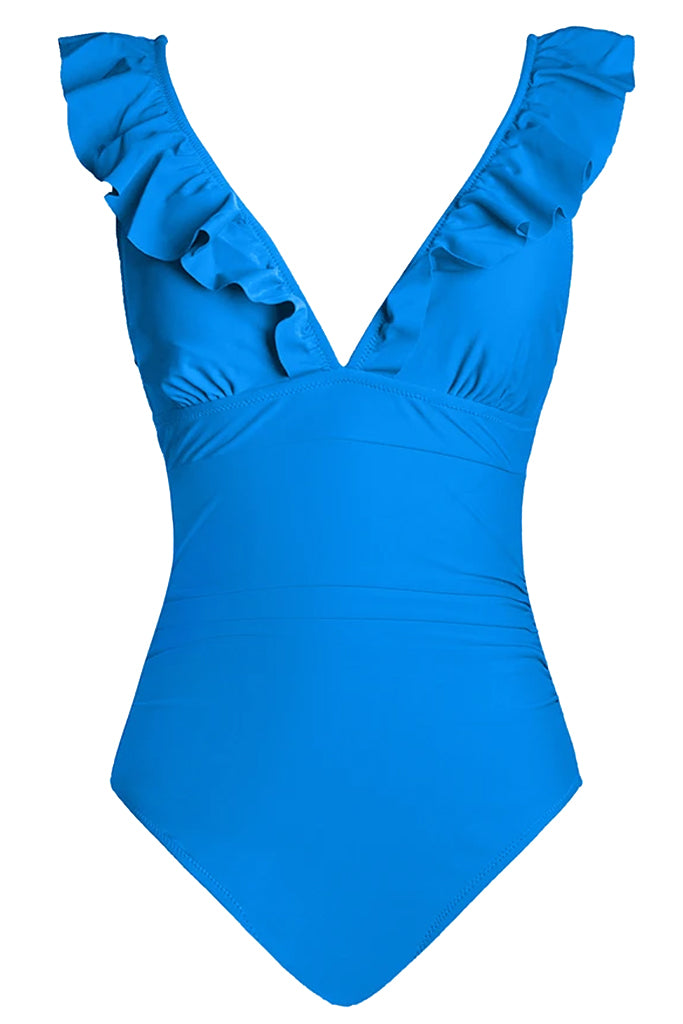 Delfina Μπλε Ολόσωμο Μαγιό με Βολάν | Γυναικεία Μαγιό - Ολόσωμα Swimwear| Delfina Blue One Piece Swimsuit