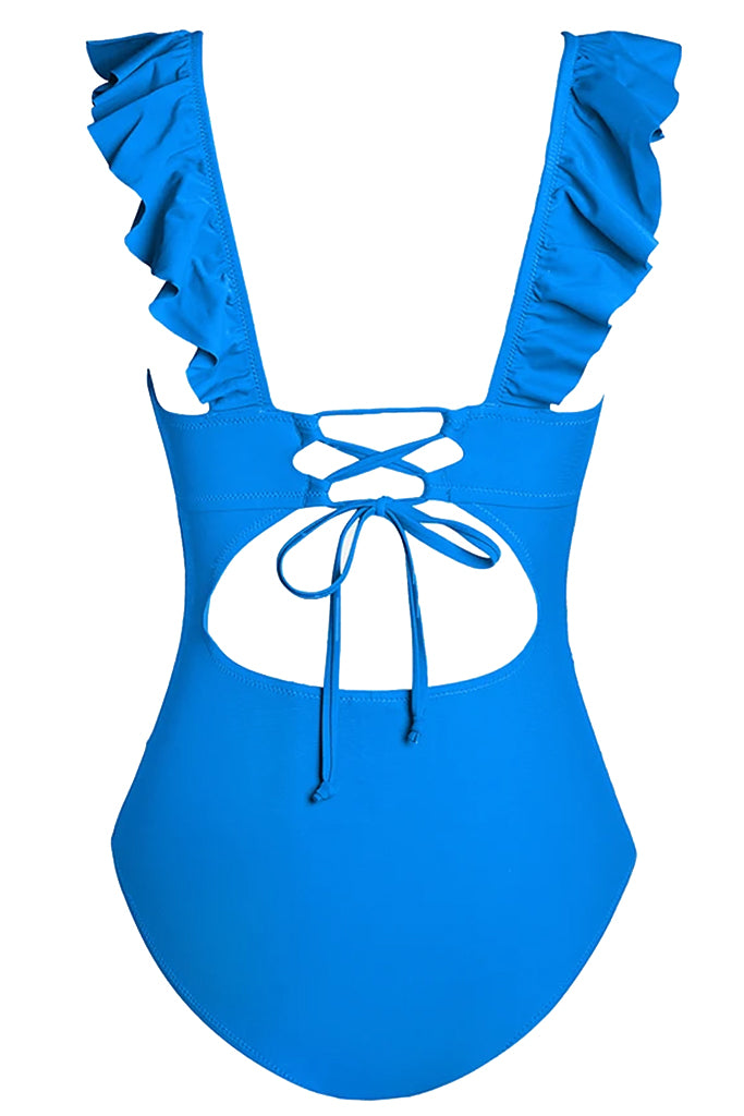 Delfina Μπλε Ολόσωμο Μαγιό με Βολάν | Γυναικεία Μαγιό - Ολόσωμα Swimwear| Delfina Blue One Piece Swimsuit