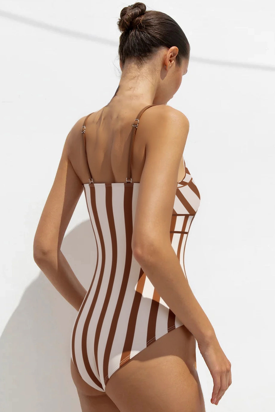 Zariena Striped One-Piece Swimsuit with Sarong Set