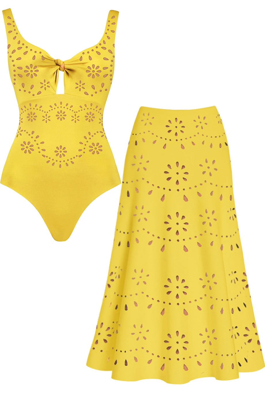 Lemon Etoile One-Piece Swimsuit with Guipure Design and Pareo Skirt Set