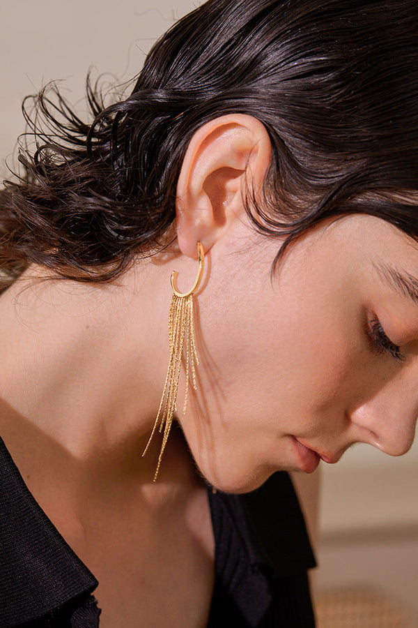 nessa Χρυσά Σκουλαρίκια με Κρίκους και Αλυσίδες | Κοσμήματα - Σκουλαρίκια | Vanessa Gold Hoop Earrings with Chains