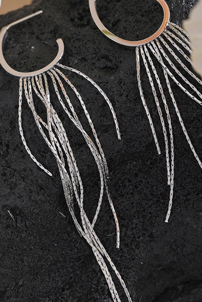 Vanessa Ασημί Σκουλαρίκια με Κρίκους και Αλυσίδες | Κοσμήματα - Σκουλαρίκια | Vanessa Silver Hoops Earrings with Chains