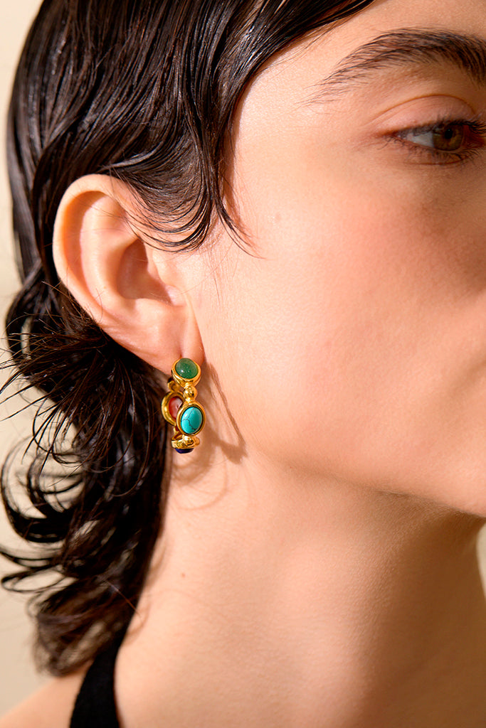 Camilia Χρυσά Σκουλαρίκια Κρίκοι | Κοσμήματα - Σκουλαρίκια | Camilia Hoop Earrings with Natural Stones
