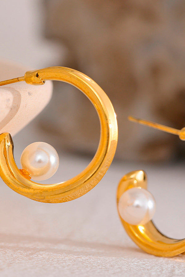 Cero Χρυσά Σκουλαρίκια Κρίκοι με Πέρλες | Κοσμήματα -  Σκουλαρίκια - Κρίκοι | Cero Gold Hoop Earrings with Pearls