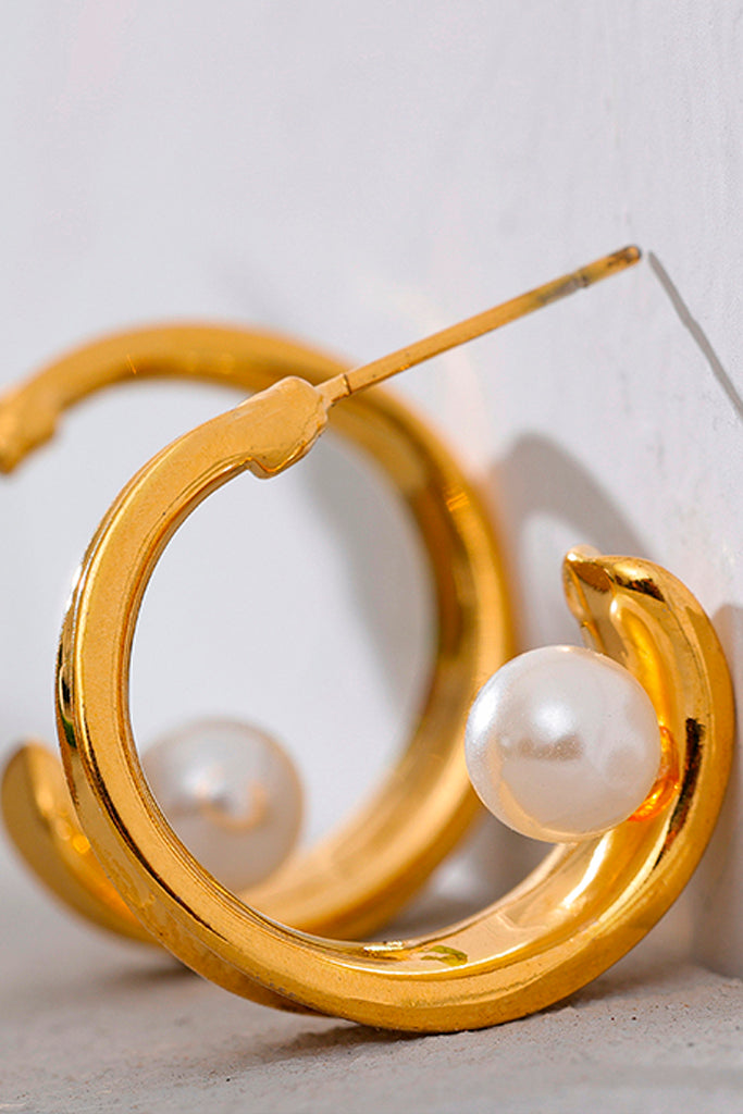 Cero Χρυσά Σκουλαρίκια Κρίκοι με Πέρλες | Κοσμήματα -  Σκουλαρίκια - Κρίκοι | Cero Gold Hoop Earrings with Pearls