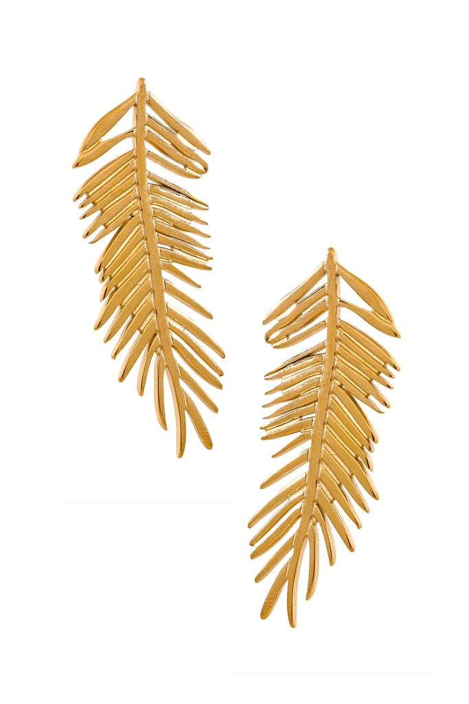 Elvirty Χρυσά Μακριά Σκουλαρίκια Φύλλο | Σκουλαρίκια Earrings | Elvirty Gold Long Leaf Earrings