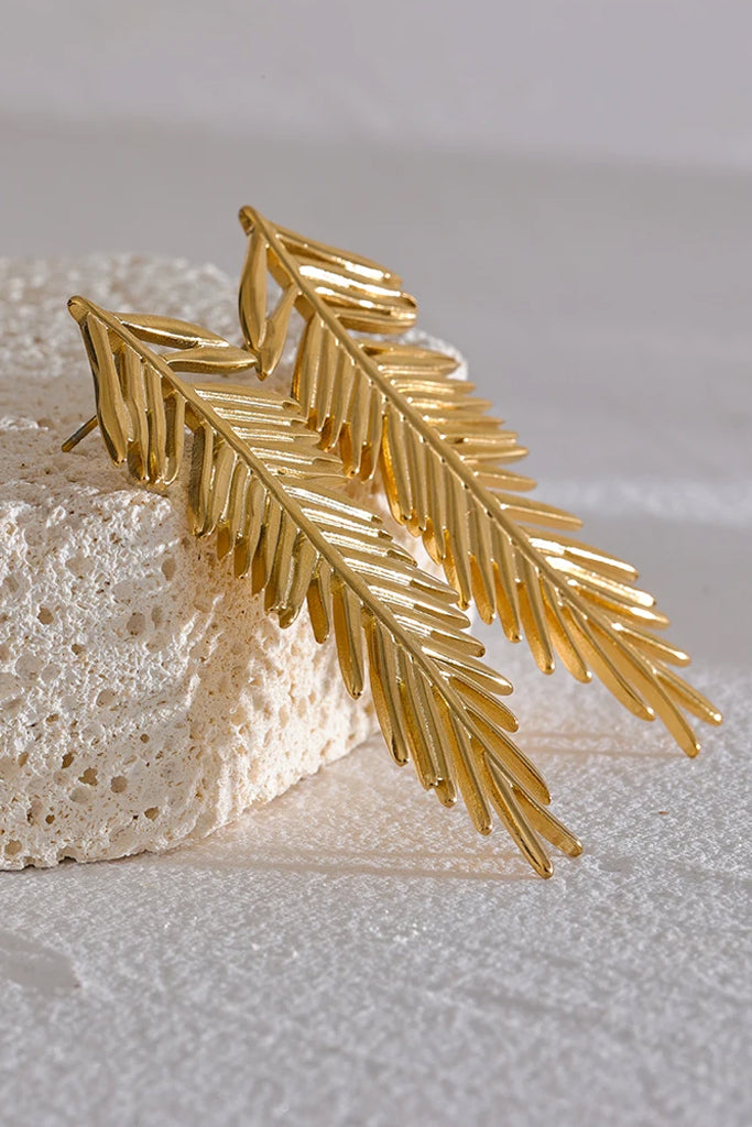 Elvirty Χρυσά Μακριά Σκουλαρίκια Φύλλο | Σκουλαρίκια Earrings | Elvirty Gold Long Leaf Earrings