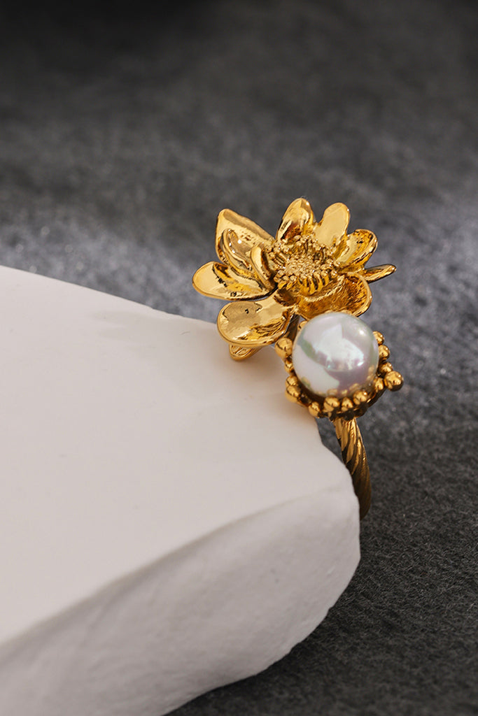 Starlia Χρυσό Δαχτυλίδι Λουλούδι με Πέρλα | Κοσμήματα - Δαχτυλίδια | Starlia Gold Flower and Pearl Ring