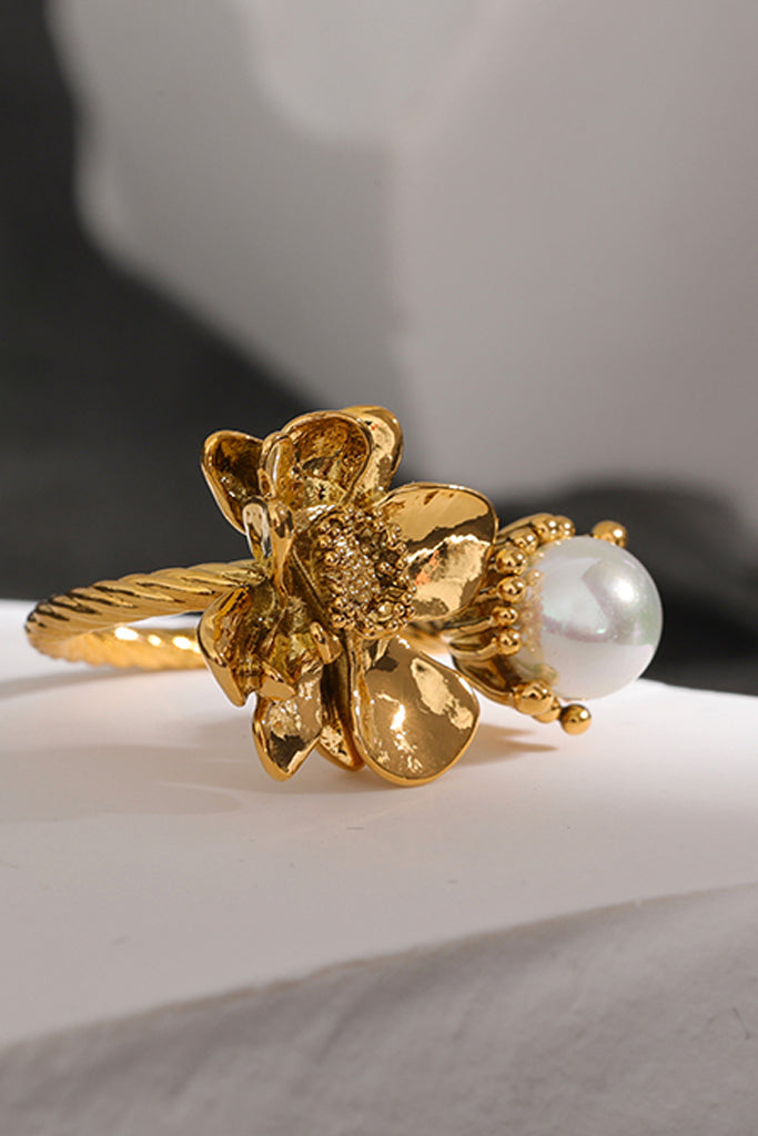Starlia Χρυσό Δαχτυλίδι Λουλούδι με Πέρλα | Κοσμήματα - Δαχτυλίδια | Starlia Gold Flower and Pearl Ring