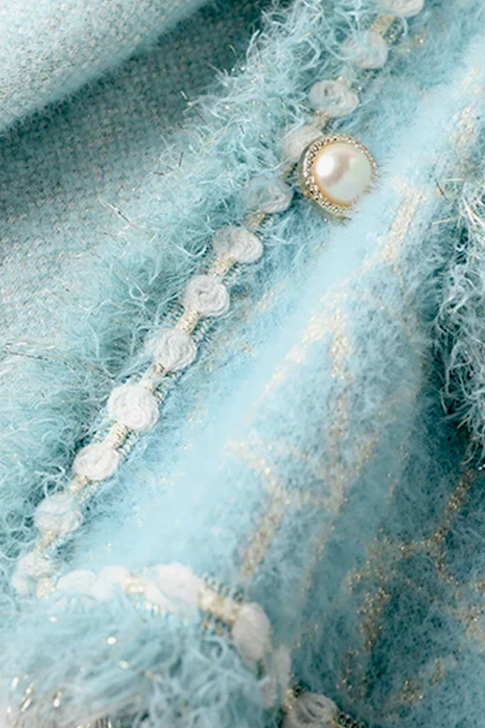 Rosalind Γαλάζια Tweed Πλεκτή Ζακέτα | Γυναικεία Ρούχα - Πλεκτές Ζακέτες | Rosalind Light Blue Knit Cardigan
