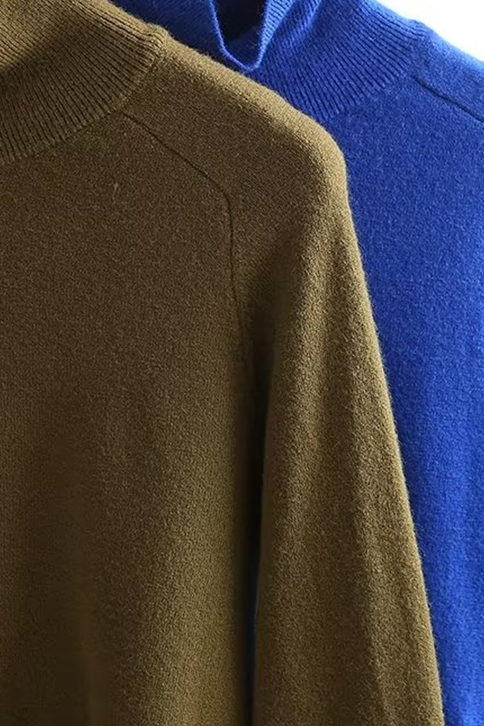 Ellerie Χακί Πράσινο Πουλόβερ με Ζιβάγκο | Γυναικεία Ρούχα - Πουλόβερ Πλεκτά Moncye Ellerie Κhaki Turtleneck Sweater Knitwear