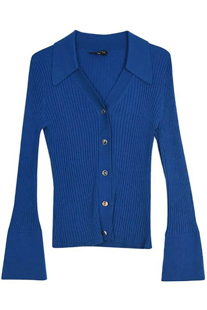 Stetson Μπλε Πλεκτό Τοπ με Μακριά Μανίκια | Γυναικεία Ρούχα - Πουλόβερ Πλεκτά Moncye | Stetson Blue Knit Top with Long Sleeves