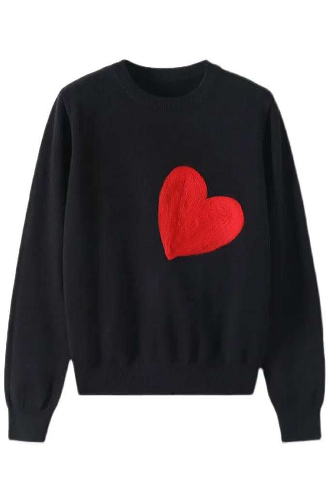 Nily Πουλόβερ με Σχέδιο Καρδιάς | Γυναικεία Ρούχα - Πουλόβερ Πλεκτά | Nily Black Sweater with Heart