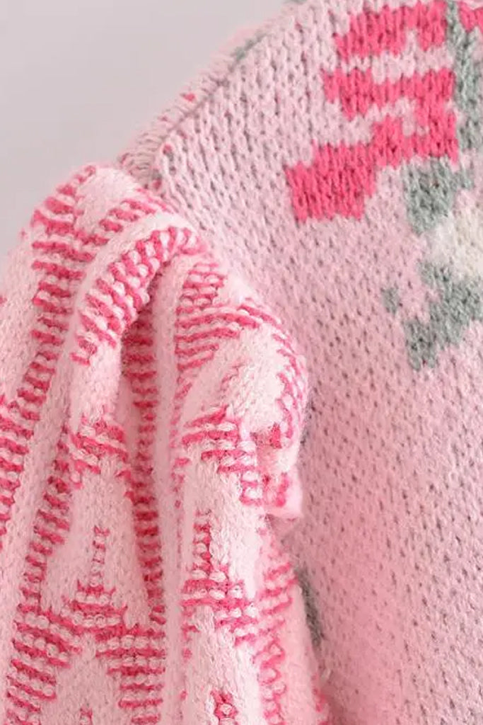 Grinney Ροζ Φλοράλ Πουλόβερ | Γυναικεία Ρούχα - Πουλόβερ | Grinney Floral Sweater