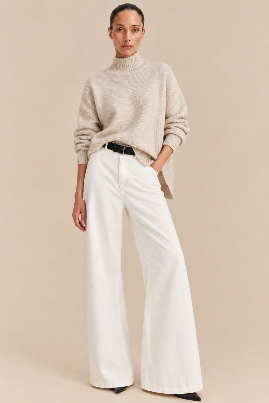 Marlowe Γκρι Oversized Πλεκτό Πουλόβερ με Ζιβάγκο