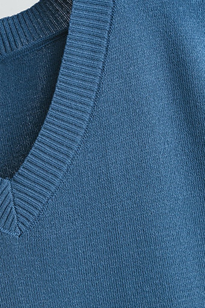 Farley Μπλε Πλεκτό Σετ Τοπ και Παντελόνι | Γυναικεία Ρούχα - Πλεκτά Σετ - Moncye | Farley Blue Knitted Set with Top and Pants