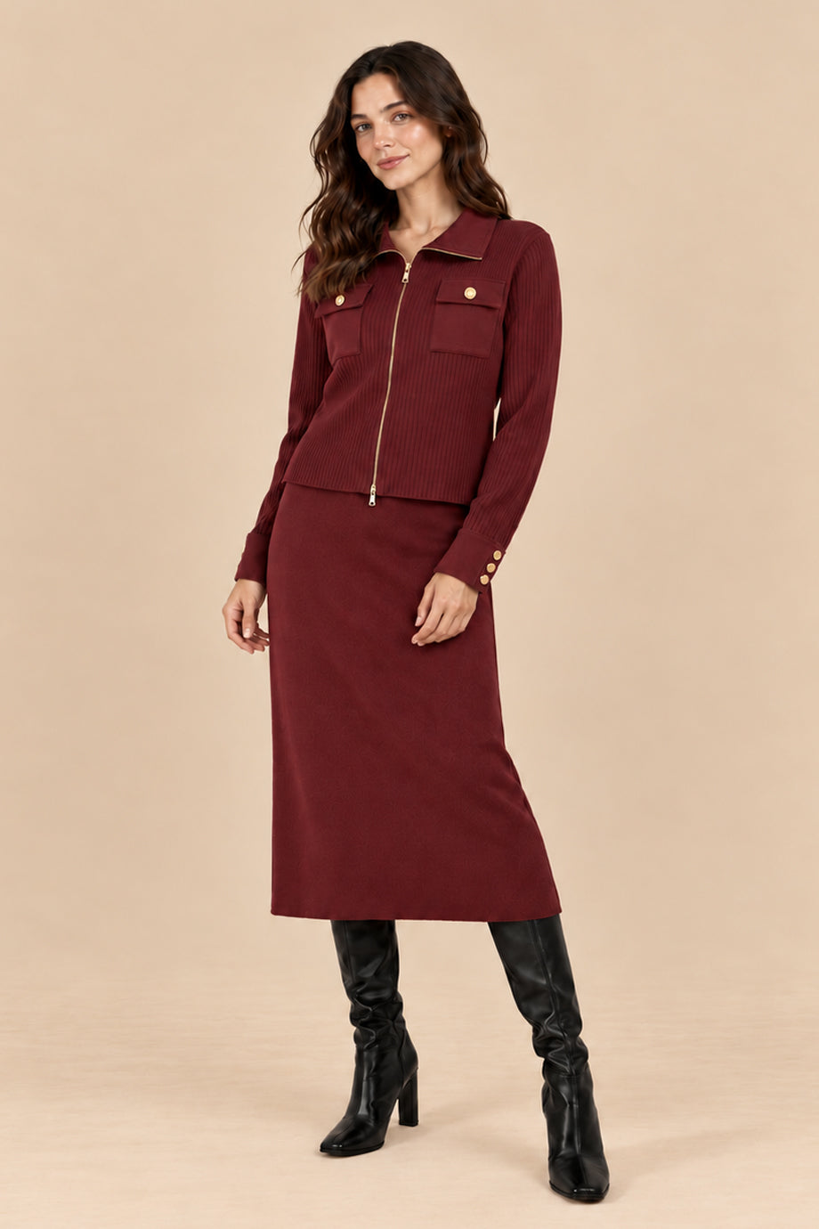 Rouge Marais Πλεκτό Σετ Ζακέτα και Midi Φούστα | Πλεκτά Σετ Knitwear| Clothing Sets | Rouge Marais Knit Set with Jacket and Skirt
