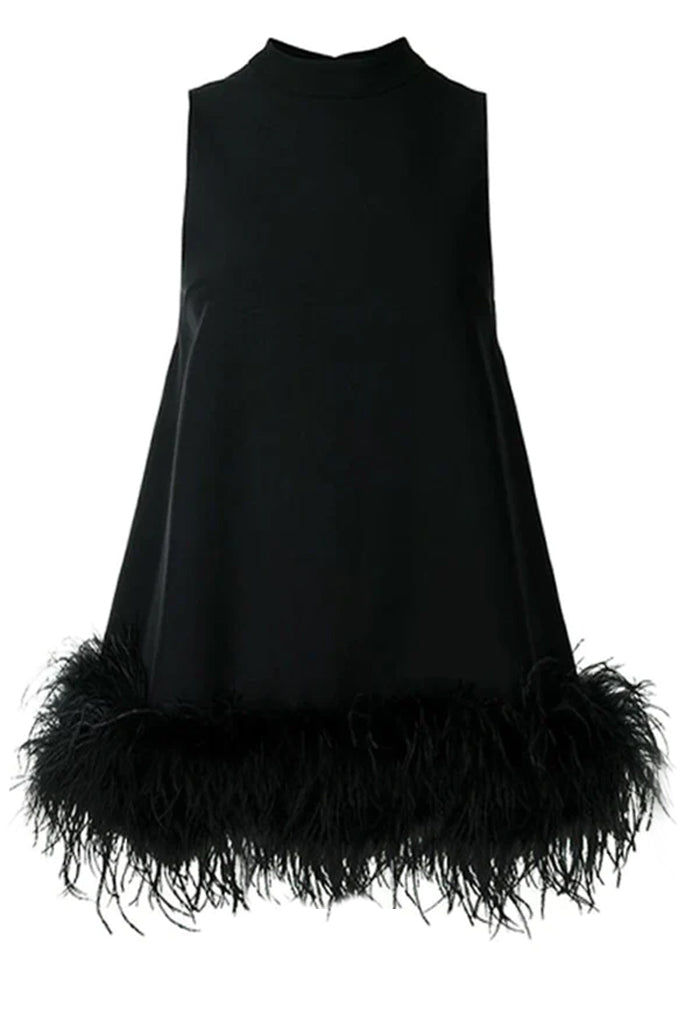 Otter Μαύρο Μίνι Φόρεμα με Φτερά | Βραδινά Φορέματα Evening Dresses | Otter Black Mini Dress with Feathers