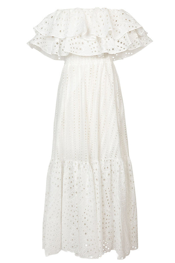 Canaria Λευκό Φόρεμα με Βολάν | Γυναικεία Ρούχα - Φορέματα Canaria Canaria White Off-the shoulder Dress