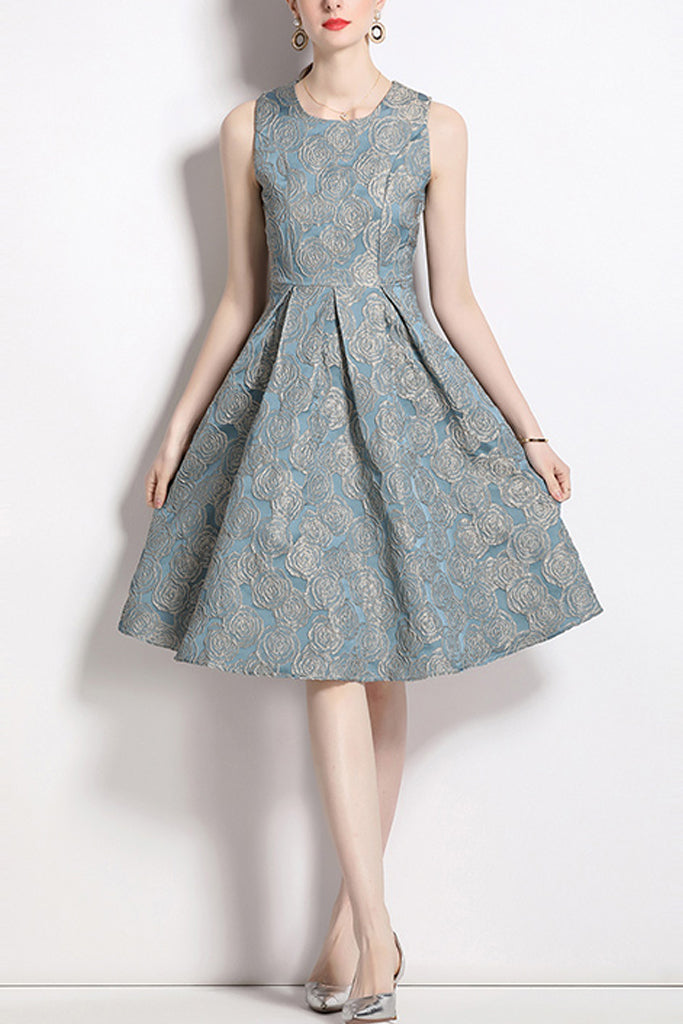 Rosy Γαλάζιο Φλοράλ Φόρεμα | Γυναικεία Ρούχα - Φορέματα | Rosy Light Blue Floral Jacquard Dress