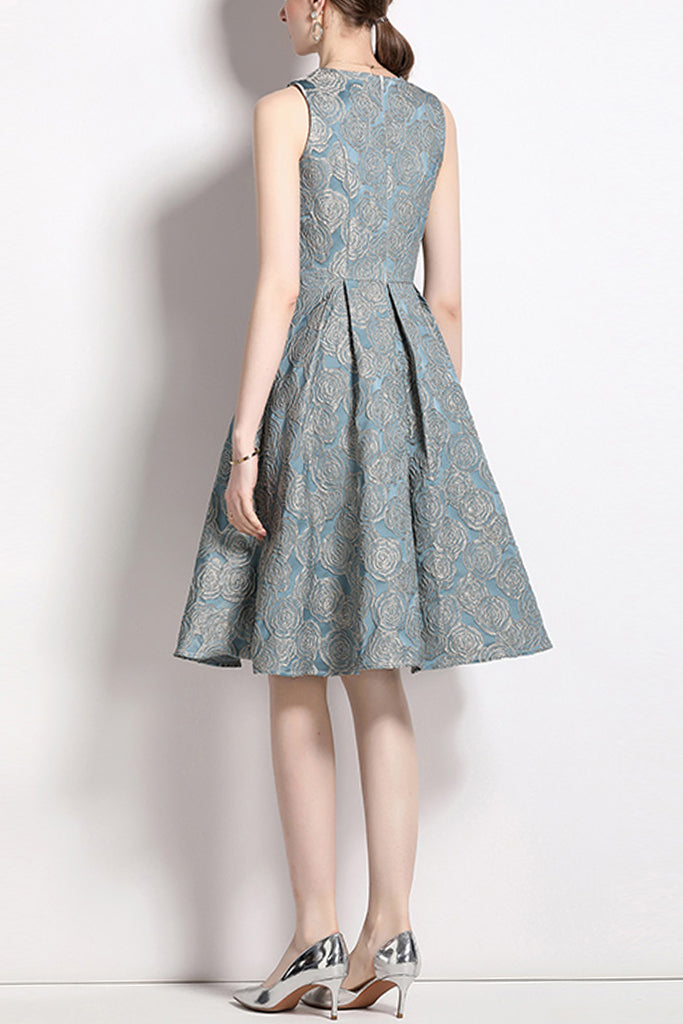 Rosy Γαλάζιο Φλοράλ Φόρεμα | Γυναικεία Ρούχα - Φορέματα | Rosy Light Blue Floral Jacquard Dress
