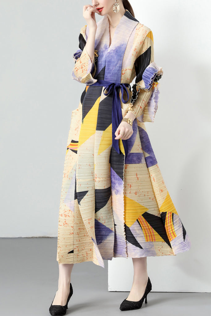 Yake Πολύχρωμο Εμπριμέ Πλισέ Ριχτό Φόρεμα | Γυναικεία Ρούχα - Φορέματα | Yake Multicolor Pleated Dress