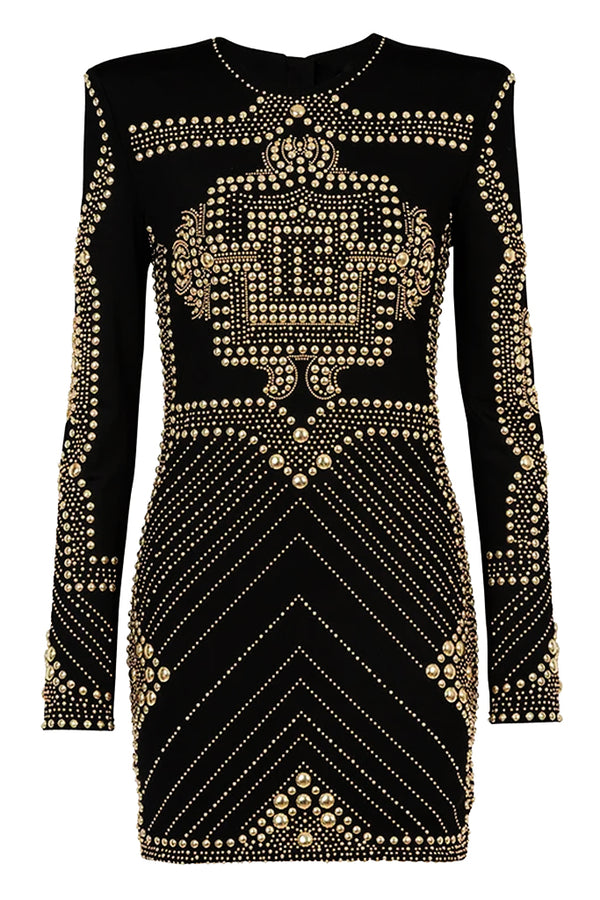Salmaya  Μαύρο Φόρεμα με Μεταλλικά Τρουκς | Γυναικεία Φορέματα - Βραδινά | Salmaya  Black Mini Studded Dress 