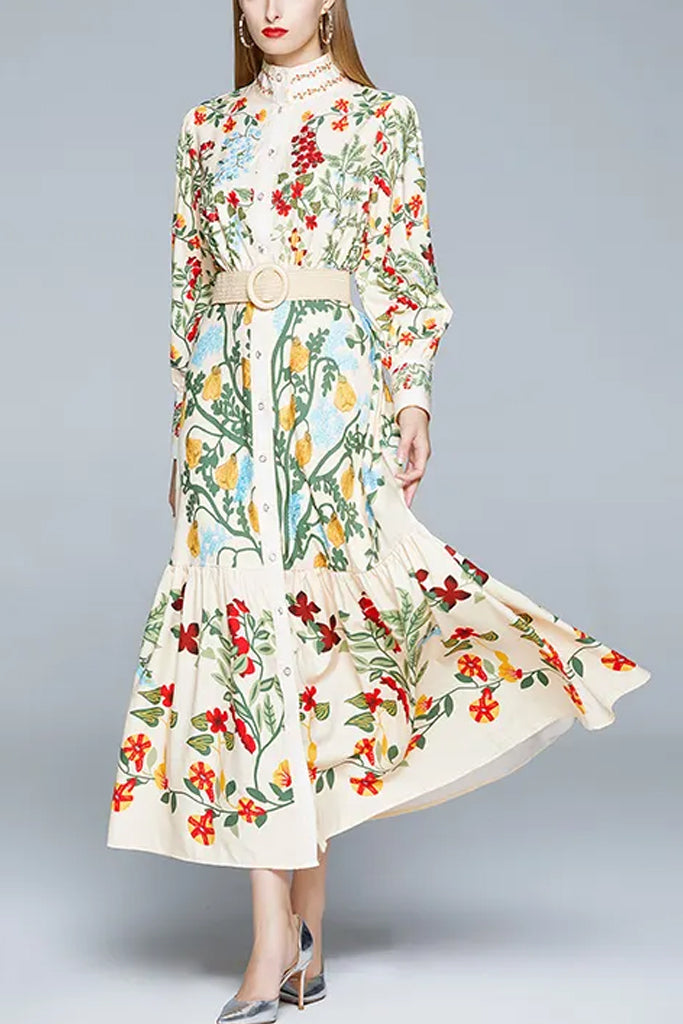 Bealise Πολύχρωμο Φλοράλ Εμπριμέ Φόρεμα | Γυναικεία Ρούχα - Φορέματα | Bealise Multicolor Floral Printed Dress