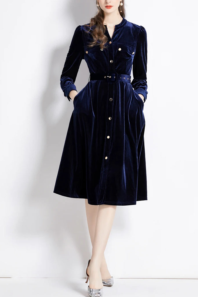 Lesety Μπλε Βελούδινο Φόρεμα | Γυναικεία Φορέματα - Philip Lang | Lesety Blue Velvet Dress