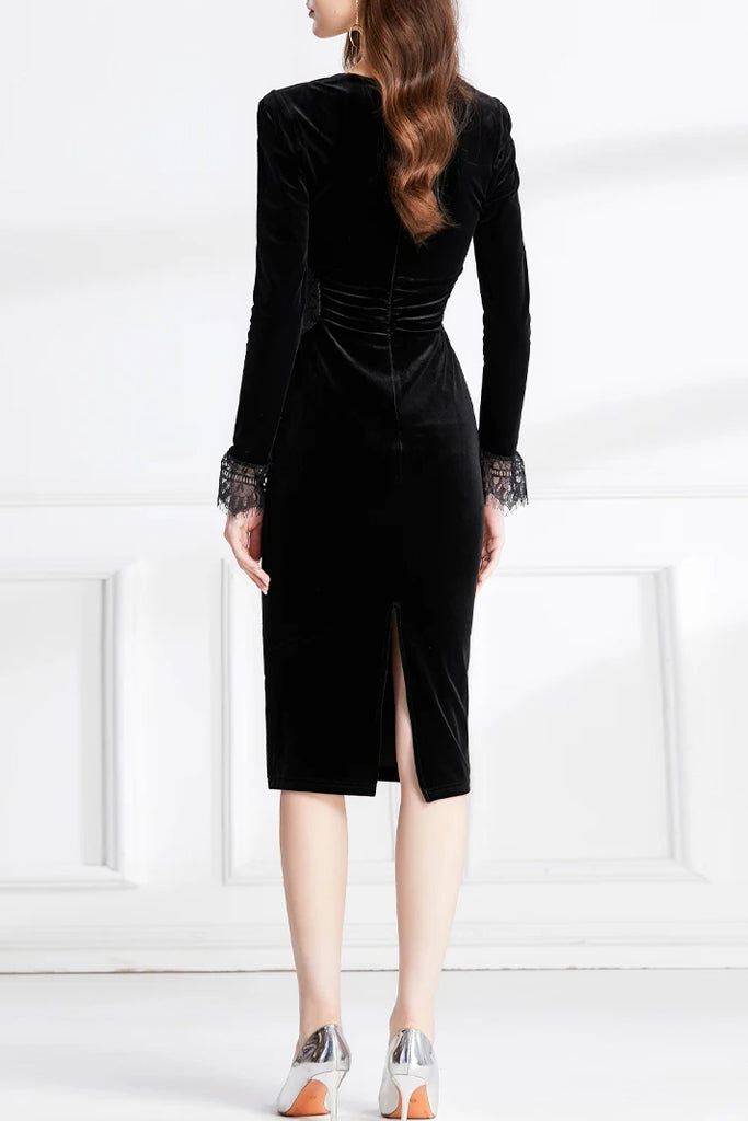 Puffy Μαύρο Βελούδινο Φόρεμα με Δαντέλα | Βραδινά Φορέματα - Evening Dress | Puffy Black Velvet Dress with Lace