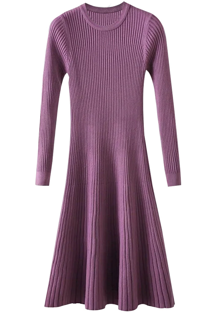 Albi Μωβ Πλεκτό Φόρεμα με Μακριά Μανίκια | Φορέματα - Πλεκτά Knitwear Dresses | Albi Purple Knit Midi Dress with Long Sleeves