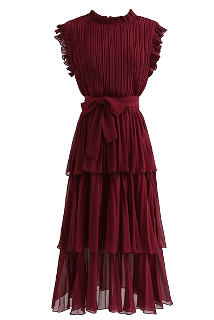 Brigitta Μπορντό Φόρεμα με Πλισέ | Φορέματα - Βραδινά Dresses Evening | Brigitta Bordeaux Pleated Dress