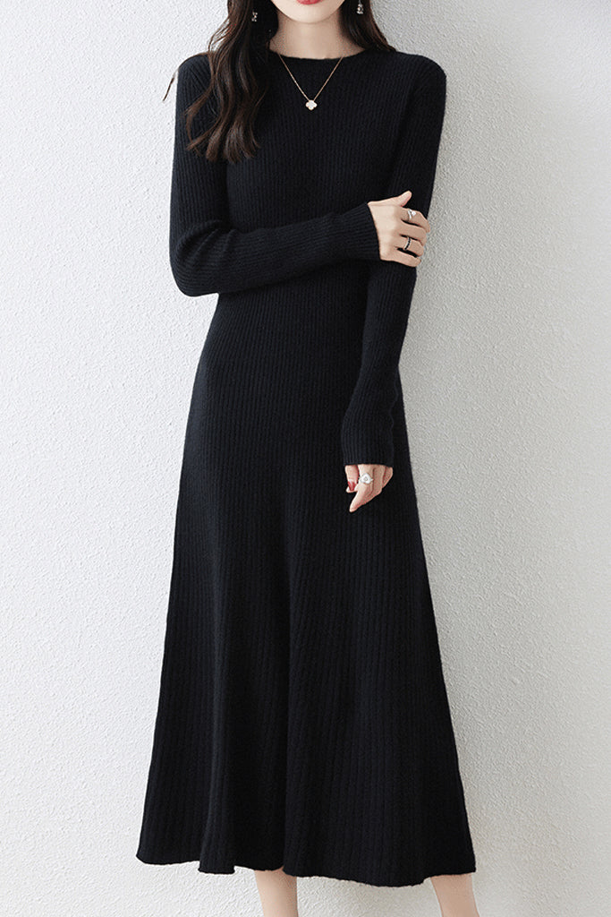 Ava Μαύρο Πλεκτό Φόρεμα | Φορέματα Πλεκτά - Knitwear Dresses | Ava Black Midi Knit Dress