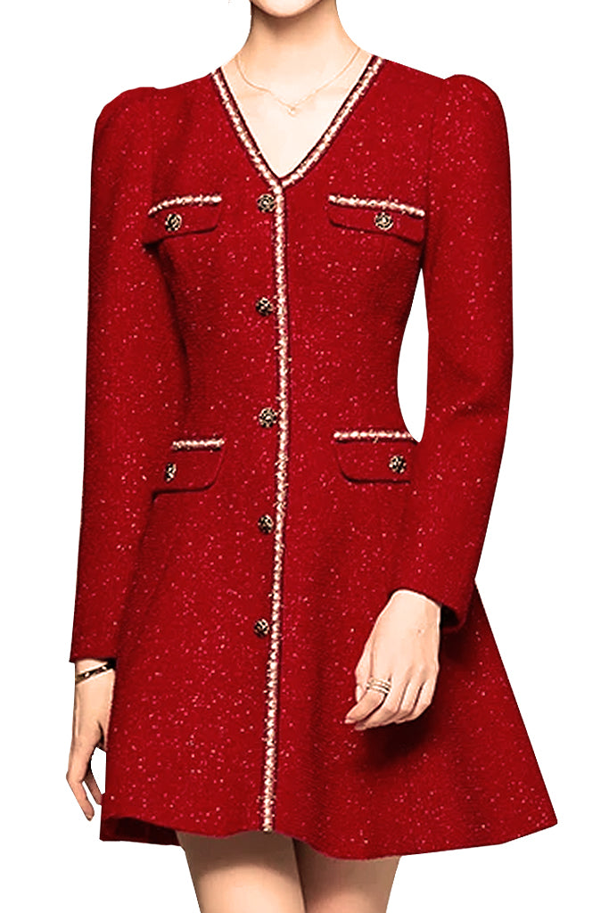 Manuela Κόκκινο Tweed Φόρεμα
