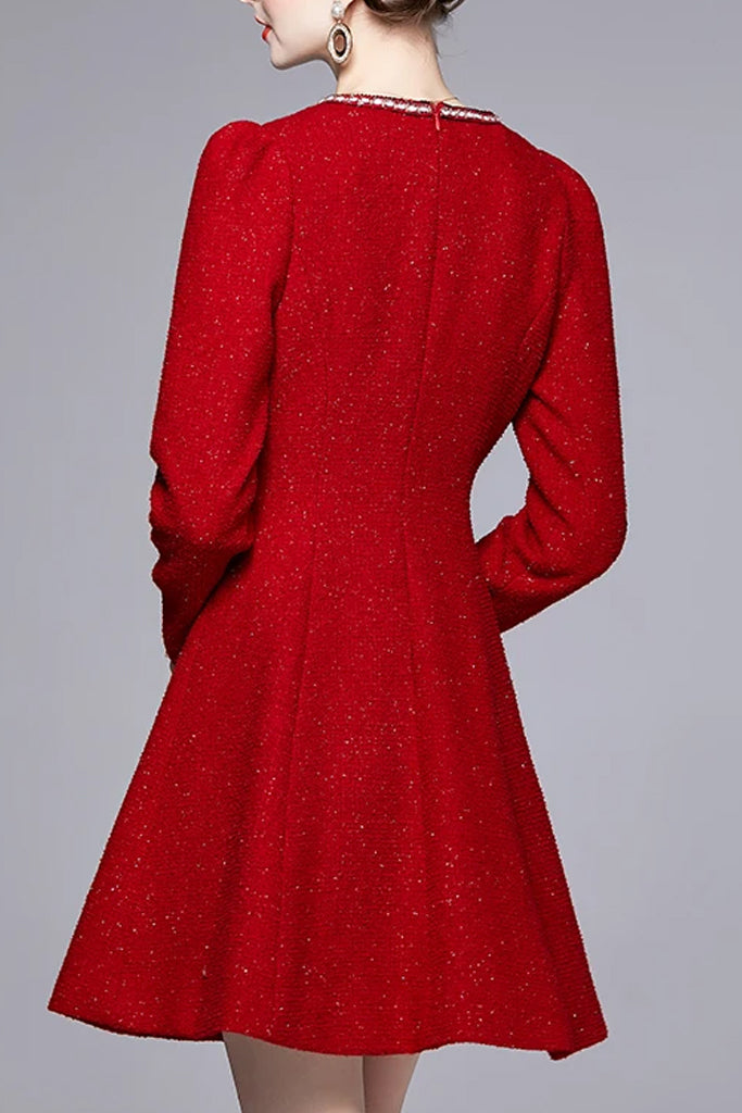 Manuela Κόκκινο Tweed Φόρεμα