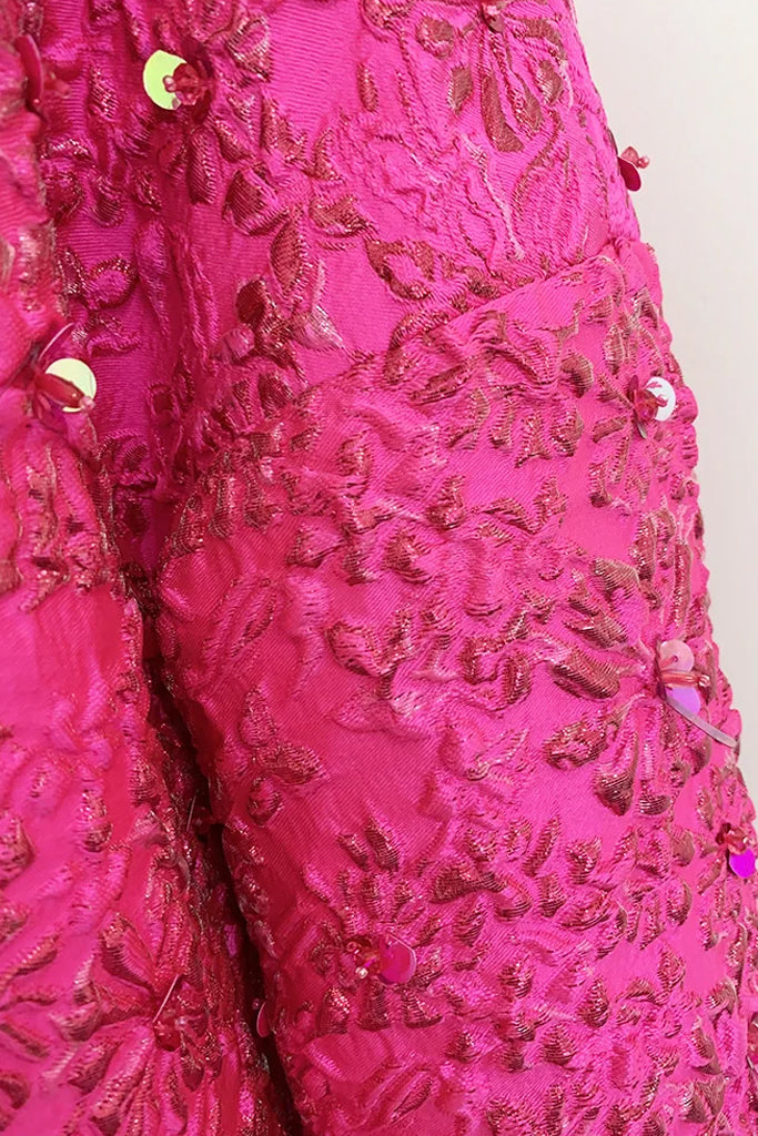 Odalia Φούξια Ζακάρ Μίνι Φόρεμα | Φορέματα Βραδινά - Evening Dresses | Odalia Fuchsia Off Shoulder Jacquard Mini Dress