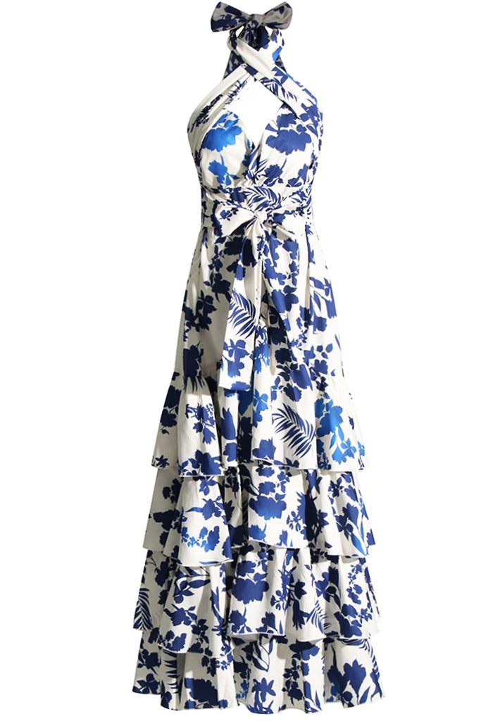 Thalassa Φλοράλ Φόρεμα με Βολάν | Φορέματα Dresses | Thalassa Blue Floral Halter Dress
