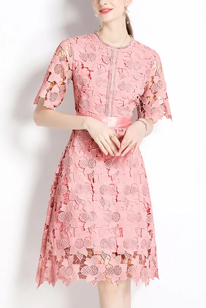 Avelina Ροζ Φόρεμα με Δαντέλα | Φορέματα - Βραδινά- Evening Dresses | Avelina Pink Lace Dress