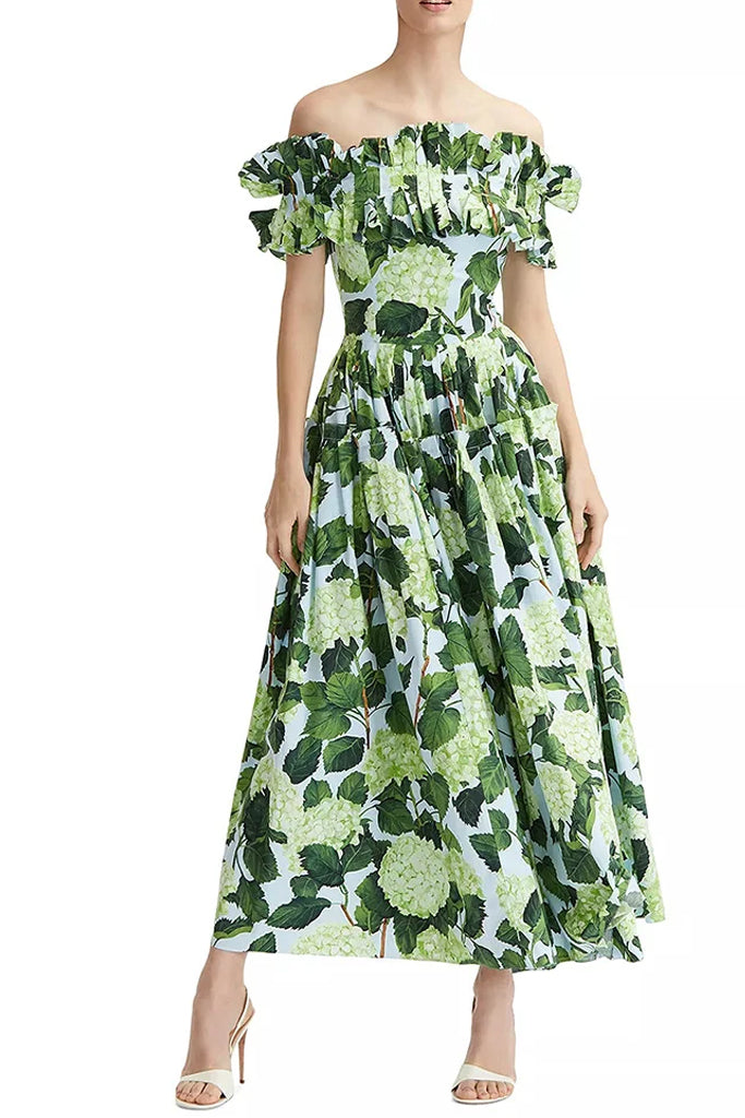 Kestrel Green Floral Ruffle Dress