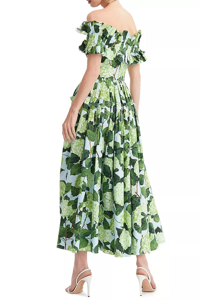 Kestrel Πράσινο Φλοράλ Φόρεμα με Βολάν