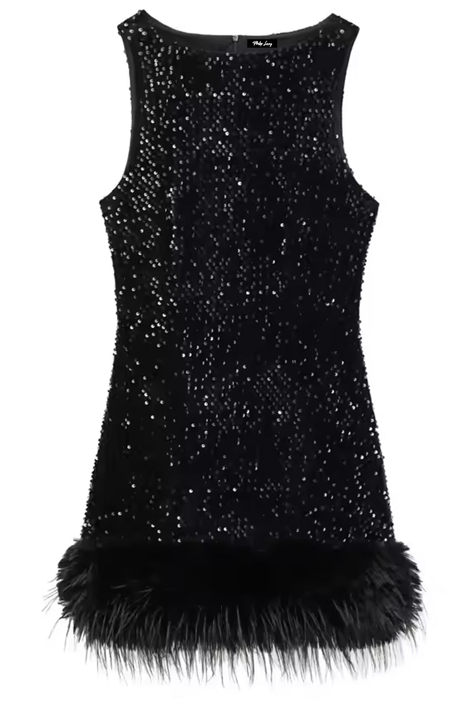 Noira Μίνι Φόρεμα με Φτερά και Παγιέτες | Βραδινά Φορέματα Evening Dresses | Noira Mini Metallic Dress with Feathers