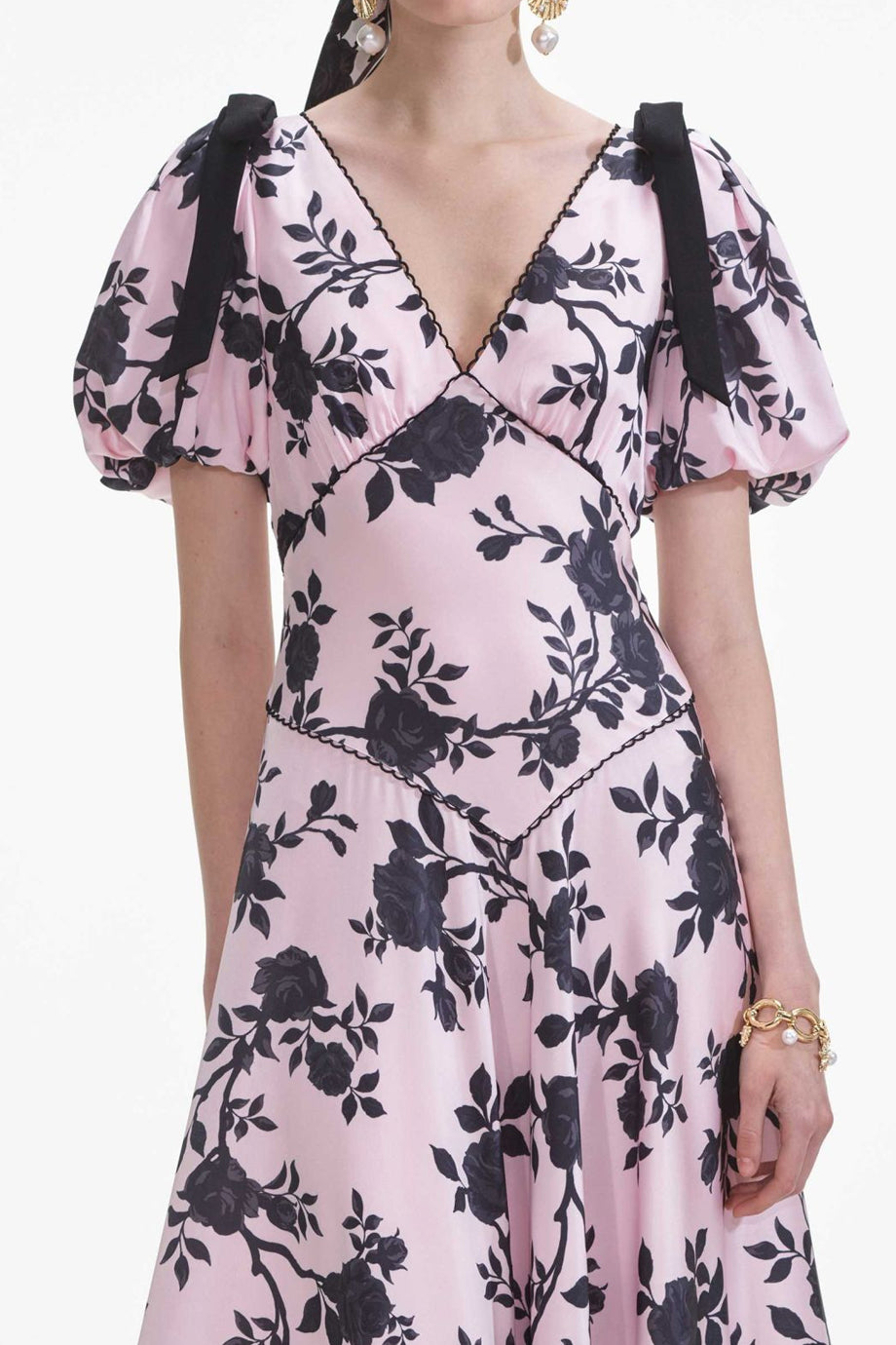 Estrella Μίντι Φόρεμα με Φλοράλ Εμπριμέ | Γυναικεία Φορέματα - Evening dresses | Estrella Floral Midi Dress with Shoulder Bows