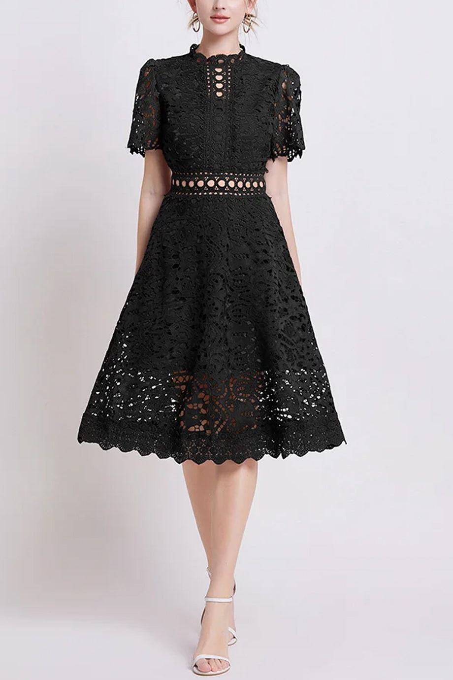 Theline Μίντι Φόρεμα από Δαντέλα με Κοντά Μανίκια | Φορέματα - Βραδινά- Evening Dresses | Theline Midi Lace Dress