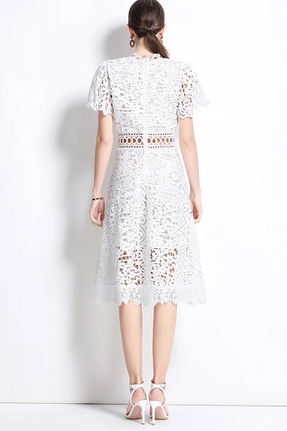Theline Μίντι Φόρεμα από Δαντέλα με Κοντά Μανίκια | Φορέματα - Βραδινά- Evening Dresses | Theline Midi Lace Dress
