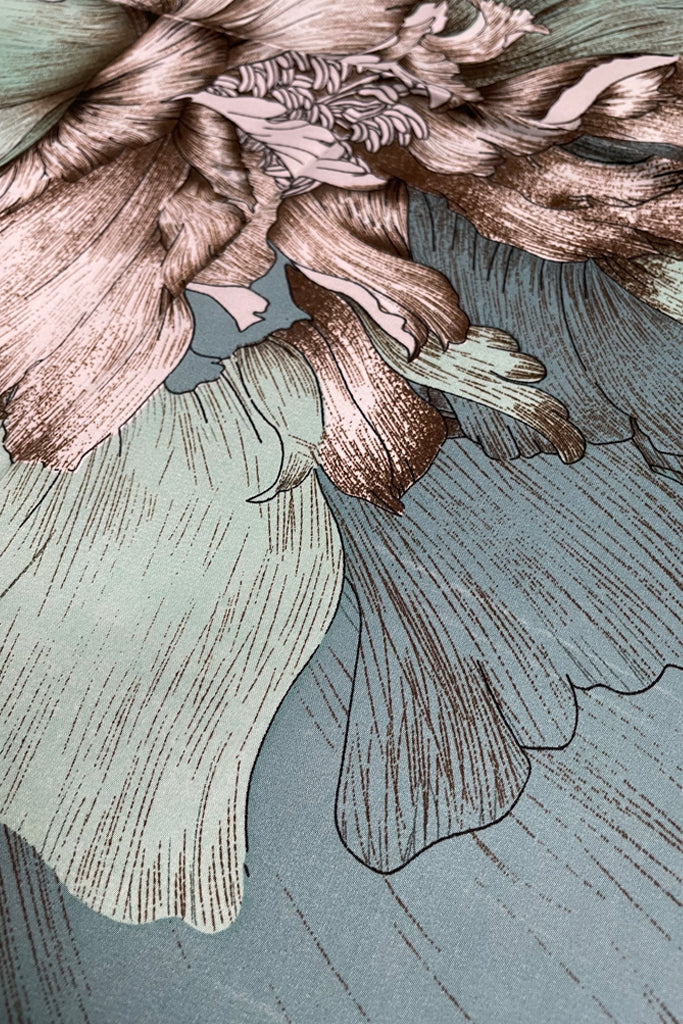 Paeonia Πετρόλ Πολύχρωμο Φουλάρι με Λουλούδι | Φουλάρια Scarves | Peonia Petrol Multicolor Floral Printed Scarf
