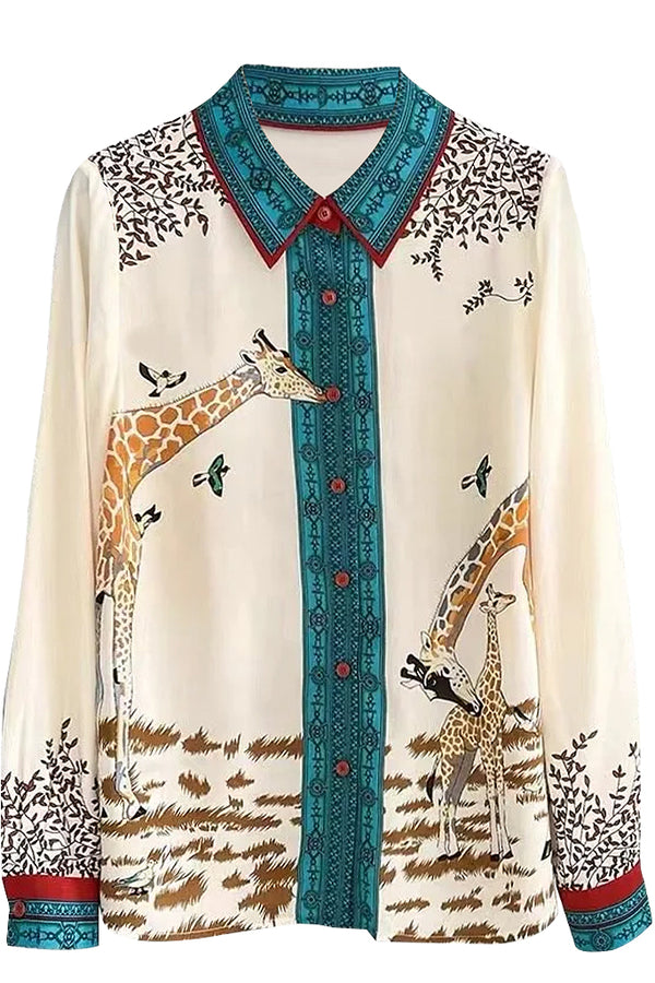 Giantua Πολύχρωμο Πουκάμισο με Σχέδια | Γυναικεία Ρούχα - Πουκάμισα | Giantua Multicolor Printed Shirt